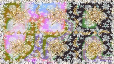 Paisleys zarif çiçek desenli arkaplan duvar kâğıdı çizimi klasik stil, modern 3D çizgili sanat eseri altın ve nötr desenli çiçek yaprakları ve süslemeleri..