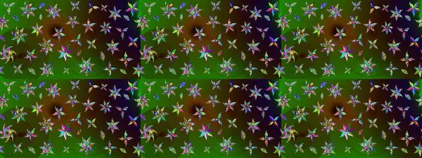 Yeşil ve kahverengi renkli yeşil ve kahverengi papatya deseni. Raster illüstrasyonu. Yeşil ve kahverengi renklerde.