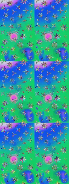 Düz Çiçek Elementleri Tasarımı. Raster Illustrasyon 'daki Çiçek Deseni' nin son moda çizimi. Renkli Yaz Temalı eskiz kalıbı. Mavi ve yeşil renkte çiçekler.