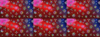 Çiçekli karalama şeklinde Raster çiçek deseni. Kibar, bahar çiçekleri kırmızı ve kahverengi renklerde. Raster illüstrasyonu.