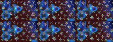 Suluboya çiçekli çiçek deseni. Raster illüstrasyonu. Kahverengi ve mavi renkli güzel tekstil..