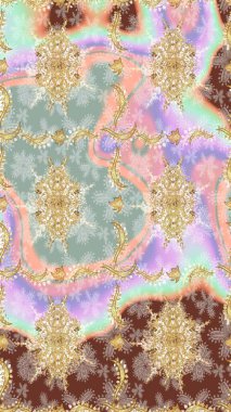 Klasik Raster Golden eskiz kalıbı. Çiçek süsü kumaş deseni, cam, çiçek desenli altın elementli, nötr renklerde metal..