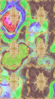 Davetiyeler, kartlar, web sayfası için Raster illüstrasyon. Doğu tarzı element. Altın desenli çiçek dekoru. Tasarım şablonu için çizgi çizimi sınırı. Tarafsız renklerde altın element.