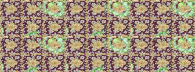 Damask arkaplanı. Barok tarzında altın çiçekli süs. Kahverengi renkte altın bir element. Altın çiçekli çizim şekli.