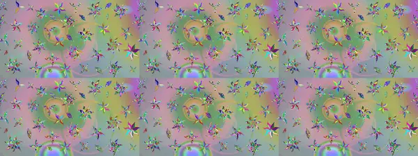 Soyut etnik raster çizim kalıbı. Vadinin çiçekleri tarafsız ve yeşil renklerde. Çiçekler..