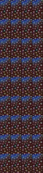 Kumaş desenli papatya çiçeği detayı. Kahverengi ve mavi renkte çiçekler.