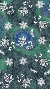 Raster illüstrasyonu. Çiçek ve yapraklı karalama şeklinde Raster çiçek deseni. Yeşil ve mavi renklerde bahar çiçekleri..