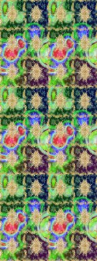 Eskiz desenli oryantal süs. İslam tasarımı. Çiçek kiremitleri. Raster altın tekstil baskısı. Altın elementlerle yeşil renklerde altın desen.