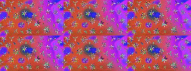 Menekşe rengi ve parlak çiçekli pembe renkler üzerine soyut çizim deseni. Çiçeksel elementlerle süslenmiş zarif raster dokusu. Küçük çiçekte şirin bir çiçek deseni var..