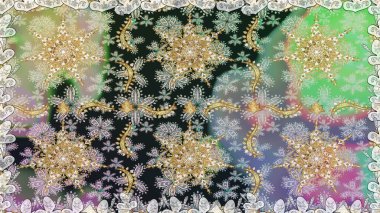 Raster Golden Mehndi kusursuz desen. Kına dövmeli süs çiçekleri, altın çıkartmalar, mehndi ve yoga tasarımı, kartlar ve parmak izleri. Gri renklerde desen.