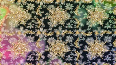 Raster illüstrasyonu. Gri renkli Royal retro. Klasik çiçek dokusu. Altın şablon. Kusursuz desenli altın elementler. Kart, duvar kağıdı, ambalaj, tekstil için klasik tasarım.