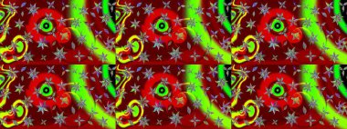 Küçük çiçekli yay deseni çiz. Raster illüstrasyonu. Suluboya tarzında kırmızı ve yeşil renkler üzerine.