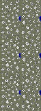 Sevimli çiçek raster deseni. Düz Çiçek Elementleri Tasarımı. Yeşil ve beyaz renkli çiçekler. Renkli Yaz Teması çizim şablonu.