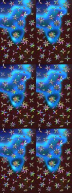 Tekstil için suluboya eskiz deseni. El çizimi çiçek çizimi deseni (fayans). Şirin çiçekler, desenli, kahverengi ve mavi renklerde renkli çizim deseni.