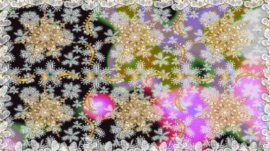 Gri renklerdeki altın element. Antika altın tekrarlanabilir duvar kağıdı. Damask arkaplanı tekerrür ediyor. Barok tarzında altın çiçek süsü..