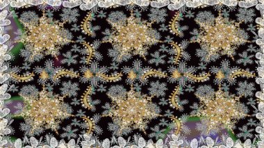 Raster geleneksel, gri renklerde, altın, kusursuz desen. Barok tarzında kusursuz bir doğulu süsü..