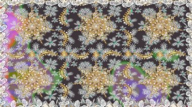 Raster oryantal süs. Kusursuz altın desen. Altın elementlerle gri renklerde altın desen.