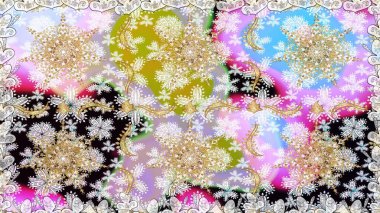 Tarafsız renklerde, altın elementlerle kusursuz desen. Klasik klasik klasik arka plan. Geleneksel oryantasyon süsü. Kusursuz klasik raster altın desenli. Raster illüstrasyonu.