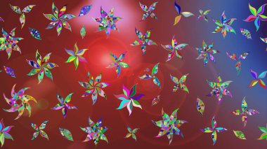 Kahverengi ve kırmızı renklerde bahar çiçekleri. Raster illüstrasyonu. Raster çiçek desenli ve çiçekli..