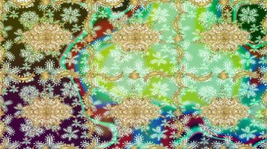 Altın elementlerle nötr renklerde altın desen. Raster geleneksel oryantasyon süsü. Klasik altın deseni çiz.