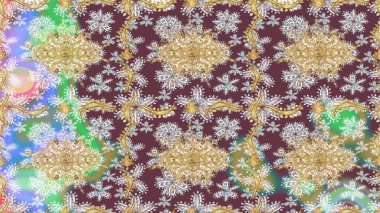 Raster illüstrasyonu. Soyut bir arkaplan çiz. Oriental raster klasik kahverengi ve altın desenli.