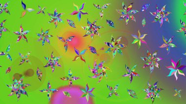 Elle çizilmiş çiçek desenli Raster çizimi. Tekstil, kumaş, ambalaj, hatıra defteri için hoş bir çiçek arkaplanı. Çocuksu tasarım. Yeşil ve mor arka planda.