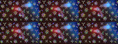 Kahverengi ve mavi renkli şirin çiçek desenleri. Raster Modaya uygun kumaş deseni. Renkli Bahar Teması eskiz kalıbı. Düz Çiçek Elementleri Tasarımı.