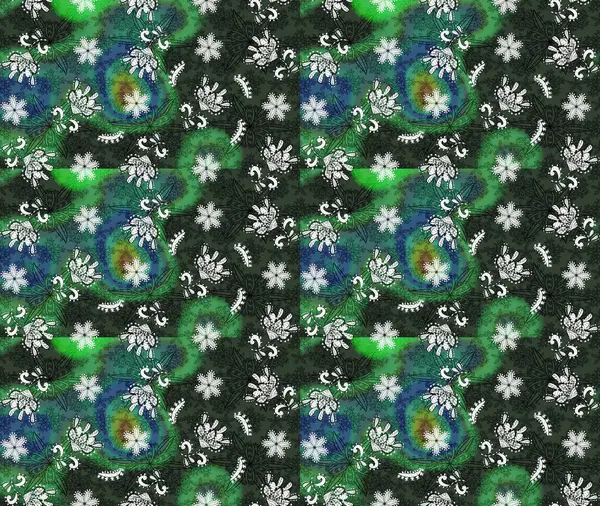 Tekrarlayan çiçek arkaplanı, zarif yeşil ve gri çiçek duvar kağıdı. Yeşil ve gri renkler üzerine çiçek desenli çizimler, el yapımı papatyalar, papatyalar.