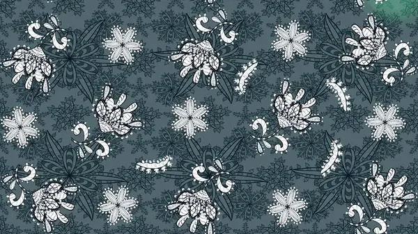 Raster illüstrasyonu. Raster deseni. Küçük çiçekteki sevimli çiçek deseni. # Yeşil ve mavi renkte yaz çiçekleri #.