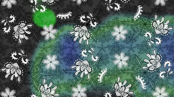 Raster illüstrasyonu. Gri ve mavi renkli gri ve mavi papatya deseni. Gri ve mavi renklerde.