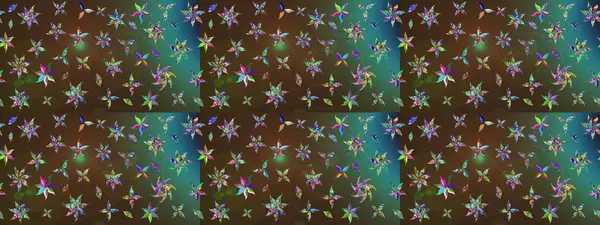 Kahverengi ve yeşil renklerde etnik çiçeklerle süslenmiş zarif bir eskiz şekli. Raster Çiçek İllüstrasyon Şirin Tekstil.