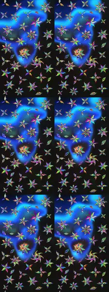 Şirin çiçekli eskiz deseni ve gri ve mavi renkli yapraklar, suluboya çiçek deseni, duvar kağıdı, kart ya da kumaş için fayanslı. Raster illüstrasyonu.