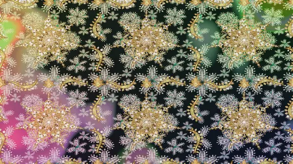 Raster illüstrasyonu. Gri renkli Royal retro. Klasik çiçek dokusu. Altın şablon. Kusursuz desenli altın elementler. Kart, duvar kağıdı, ambalaj, tekstil için klasik tasarım.