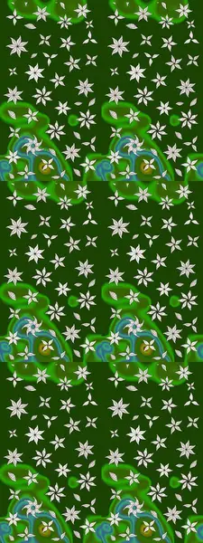 Yeşil ve nötr renklere karalamalar çizilmiş çiçek deseni. Raster illüstrasyonu.