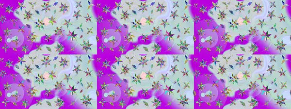 Çiçek desenli çizim. Raster illüstrasyonu. Asya tekstil tarzında. Tarafsız ve mor renkli çiçekler. Renkli Bahar Teması eskiz kalıbı. Düz Çiçek Elementleri Tasarımı.