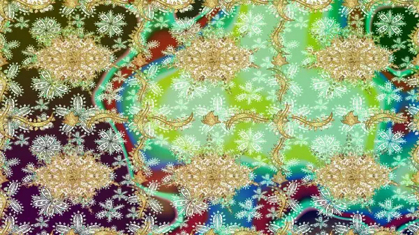 Altın elementlerle nötr renklerde altın desen. Raster geleneksel oryantasyon süsü. Klasik altın deseni çiz.