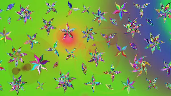 Renkli Bahar Teması eskiz kalıbı. Düz Çiçek Elementleri Tasarım Raster illüstrasyonu. Çiçek desenli eskiz. Yeşil ve mor renkte çiçekler.