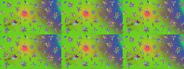 Raster düz çiçek çizim deseni. Hediye ambalaj kağıdı, tebrik kartları, posterler ve pankart tasarımı. Yeşil ve mor renkte çiçekler.