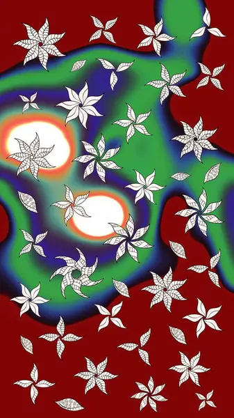 Renkli Yaz Temalı eskiz kalıbı. Düz Çiçek Elementleri Tasarımı. Çiçekler kırmızı ve yeşil renklerde. Sevimli çiçek raster deseni.