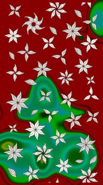 Çiçekli, yapraklı, çiçek desenli eskiz. Raster illüstrasyonu. El çizimi.