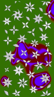 Çiçeksel çizim kalıbının yansıması. Vadinin çiçekleri yeşil ve nötr renklerde.