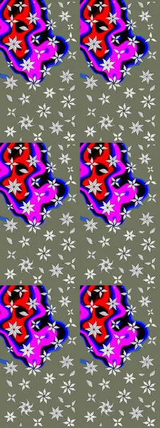 Yeşil ve nötr renklerde çiçekler. Raster illüstrasyonunda çiçek deseni çizimi.