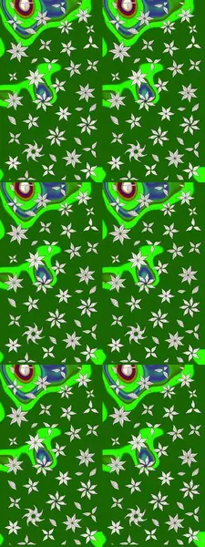 Yeşil ve nötr renklerde çiçekler. Raster illüstrasyonu. Raster illüstrasyonu. Çiçek desenli çizim. Asya tekstil tarzında.