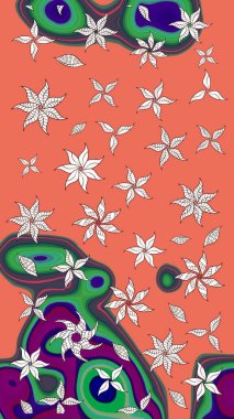 Renkli süs kenarı. Turuncu ve nötr renklerde. Çizim kalıbı. Hint süsü. Raster illüstrasyonu. Çiçek duvar kağıdı.