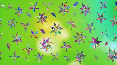 Çiçekli karalama şeklinde Raster çiçek deseni. Raster illüstrasyonu. Yeşil ve sarı renklerde bahar çiçekleri..