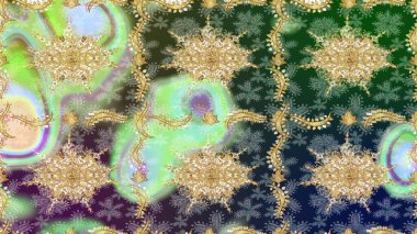 Klasik Raster Golden eskiz kalıbı. Çiçek süsü kumaş deseni, cam, çiçek desenli altın elementli, nötr renklerde metal..