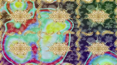 Raster oryantal süs. Tarafsız renklerde altın elementlerle çizim. Altın deseni çiz.