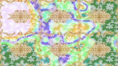 Süslü raster dekorasyonu. Barok tarzında duvar kâğıdı tasarımı için eskiz şablonu arka planı. Altın elementlerle nötr renklerde altın desen.