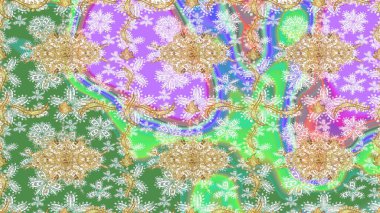 Çiçek deseni. Duvar kâğıdı barok, İspanyol kumaşı. Skeç raster arka planı. Şık bir grafik desen. Tarafsız renklerdeki altın elementler.