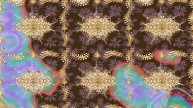 Kahverengi renklerde altın tekrarlayan elementlerle soyut arkaplan. Eskiz oryantal klasik altın desen.